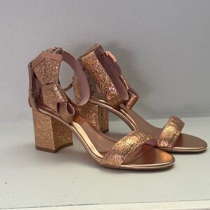 Ted Baker London Metallic Rose Gold Block Heel Sandals